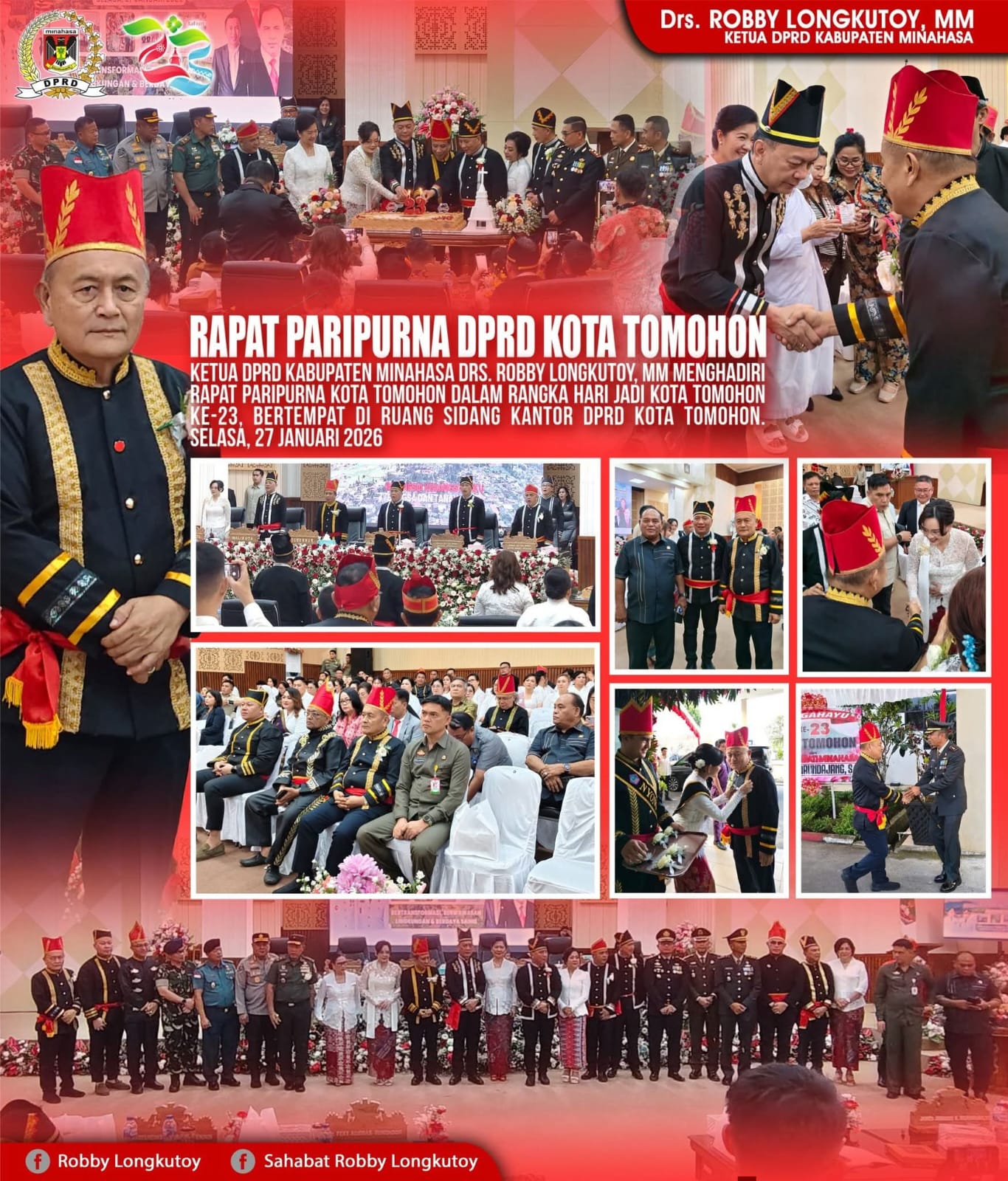 Ketua DPRD Minahasa Teguhkan Diplomasi Kelembagaan Daerah dalam Paripurna Istimewa HUT ke-23 Kota Tomohon
